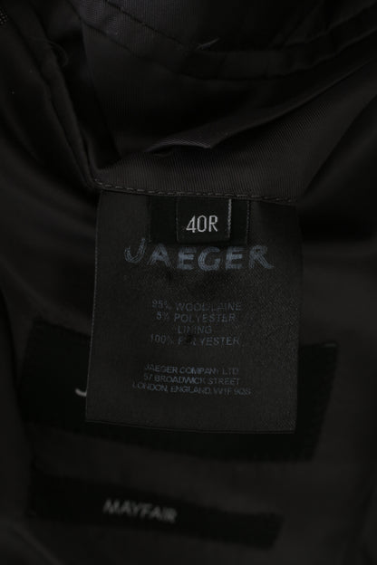 Jaeger Men 40 Blazer Wool Charcoal Breasted Mayfair Elegant Bottoms Shoulder Pads Jacket