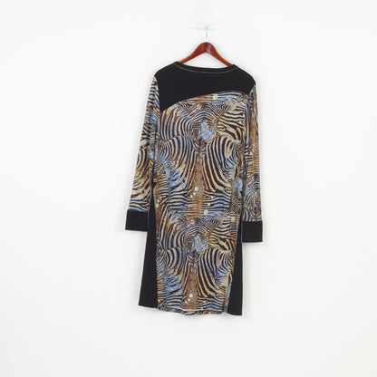 Elisa Cavaletti Woman XXL Dress Black Viscosa Animal Print Geometric Oversize Long Sleeve