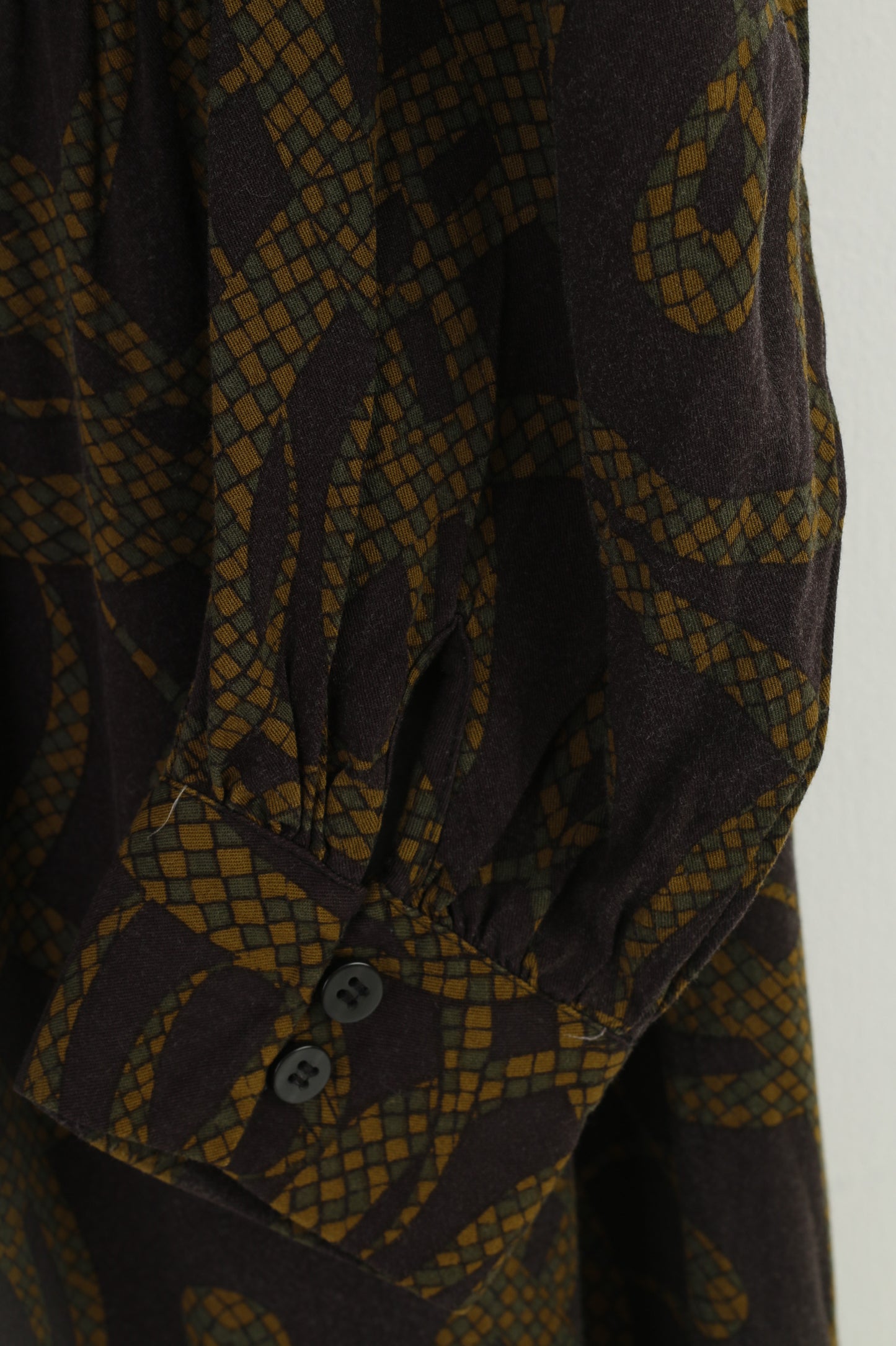 H&M Woman 42 L Maxi Dress BlackViscosa Geometric Print Long Sleeve Collar Viscosa Vintage