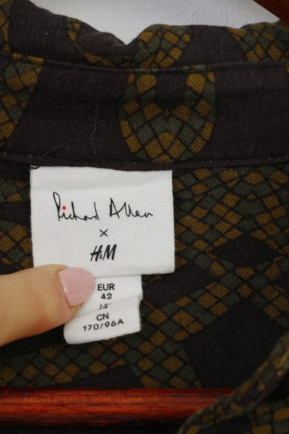 H&M Woman 42 L Maxi Dress BlackViscosa Geometric Print Long Sleeve Collar Viscosa Vintage
