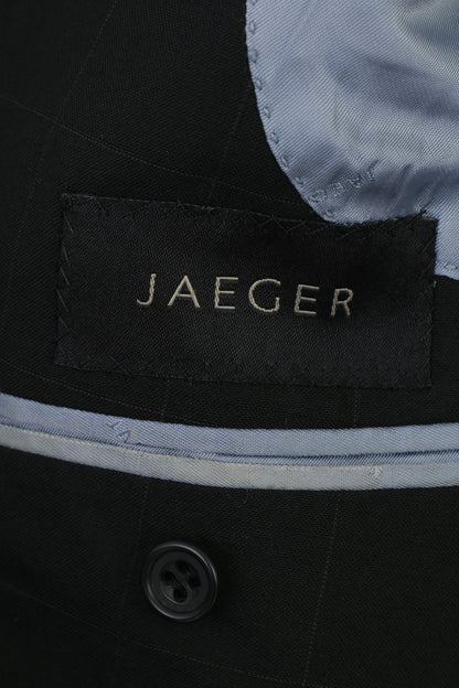 Jaeger Men 48 38 Blazer Black Checkered Wool Vintage Single Breasted Jacket