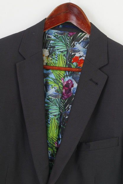 Harry Brown Men 42 Blazer Charcoal Elegant Flower London Breasted Jacket