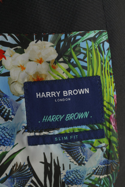 Harry Brown Men 42 Blazer Charcoal Elegant Flower London Breasted Jacket