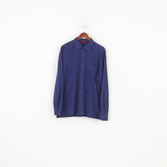 Gabicci Men XL Casual Shirt Navy Cotton Long Sleeve Classic Elegant Top