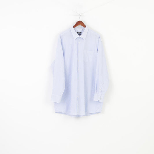 Hugo Boss Men 49 19 1/2 Casual Shirt Striped Blue Lonh Sleeve Fit Cotton Top