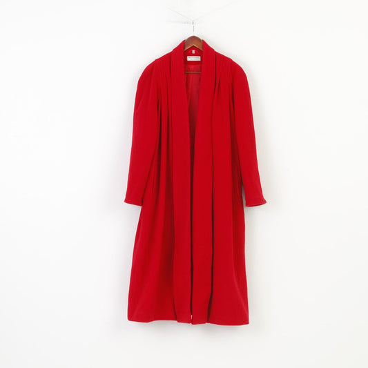 Wool-Cashmere Woman 10 XXL Coat Red Collar Finest Quality Wool Open Front Vintage Oversize Top