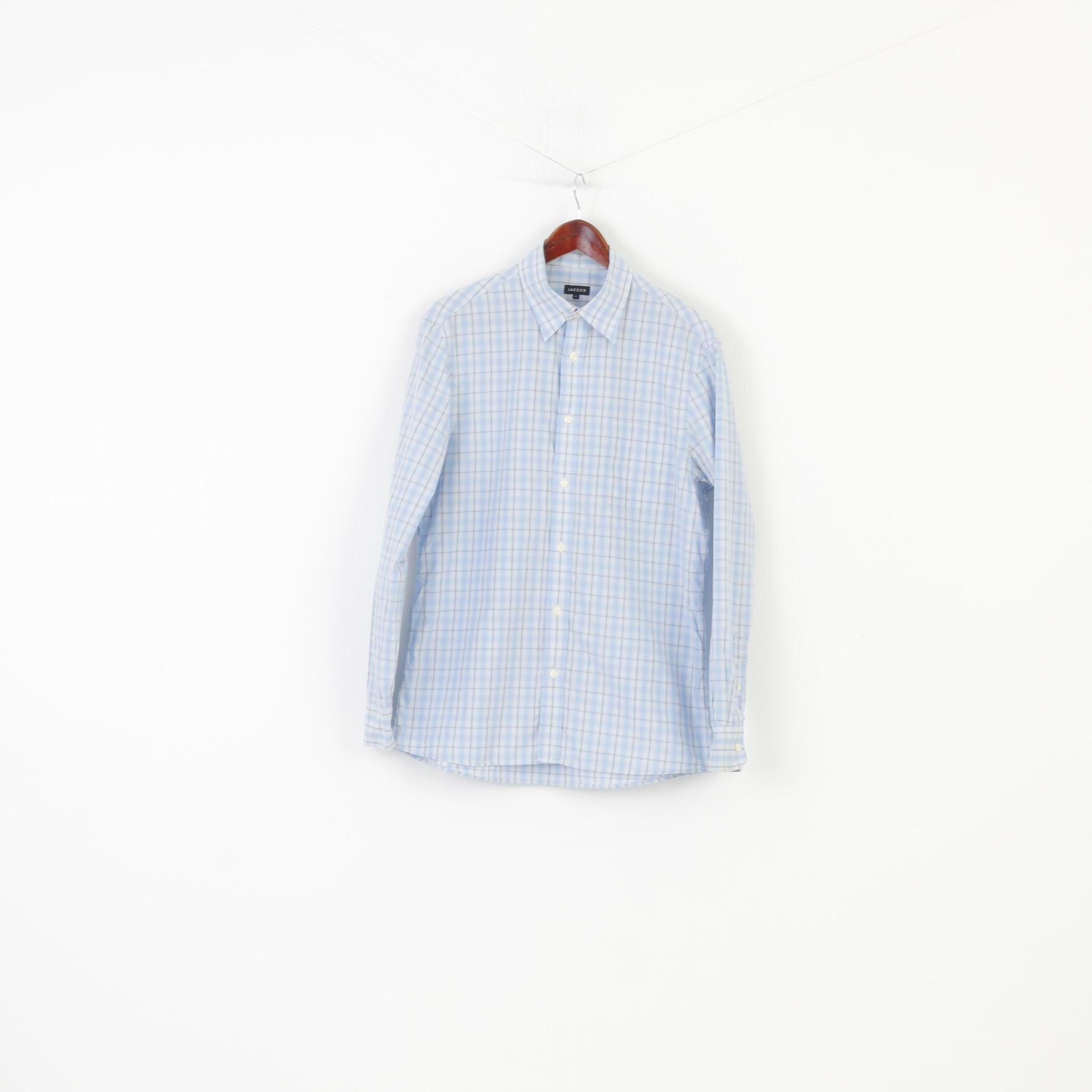 Chemise Homme Jaeger – Bleu Ciel, Taille L (16), 100% Coton, Manches Longues, Très Bon état D’occasion
