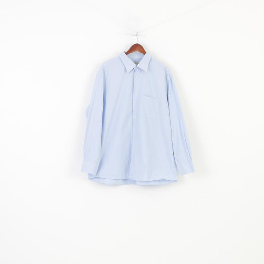 Von Daniels Men 46 Casual Shirt Checkered Blue Long Sleeve Collar Cotton Elegant Classic Top
