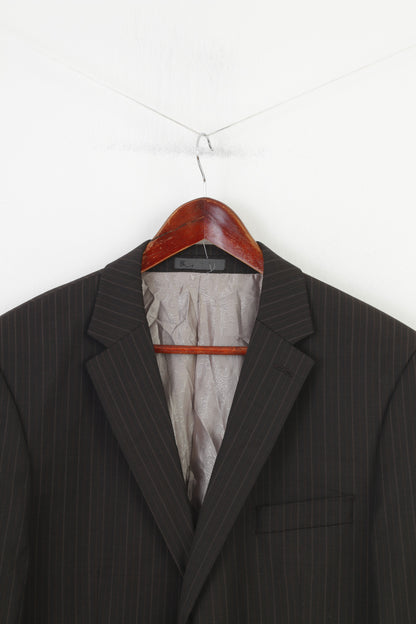 BHS Men 42 Blazer Striped Brown Single Breasted Shoulder Pads Wool Classic Jacket