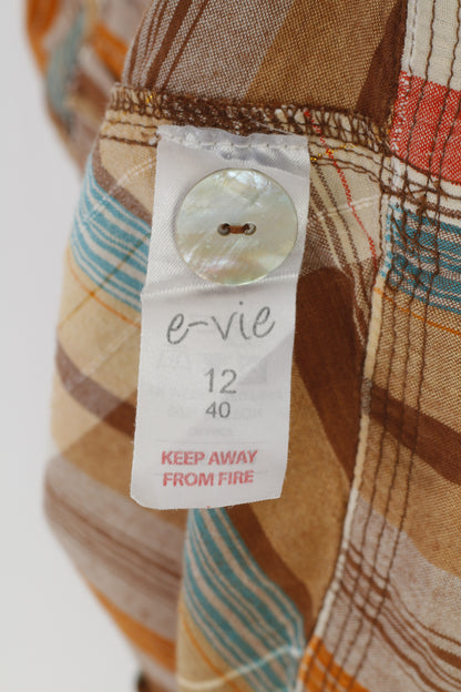 Evie Collection Women 12 40 M  Dress Tank Top Checkered  Brown Mini Cotton Sleeveless