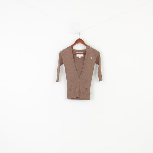 Abercrombie Girls L Shirt Jumper Brown Cotton Hood V Neck Vintage Top