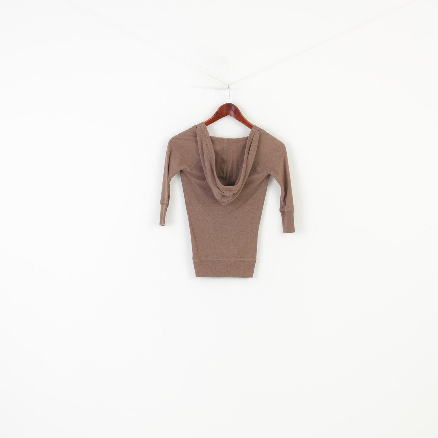 Abercrombie Girls L Shirt Jumper Brown Cotton Hood V Neck Vintage Top