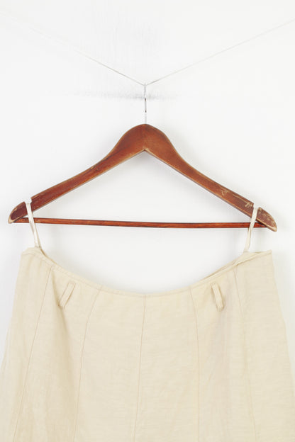 Crisca Women 18 XL Skirt Cream Summer A-line Pleated Shiny Linen Zipper Vintage