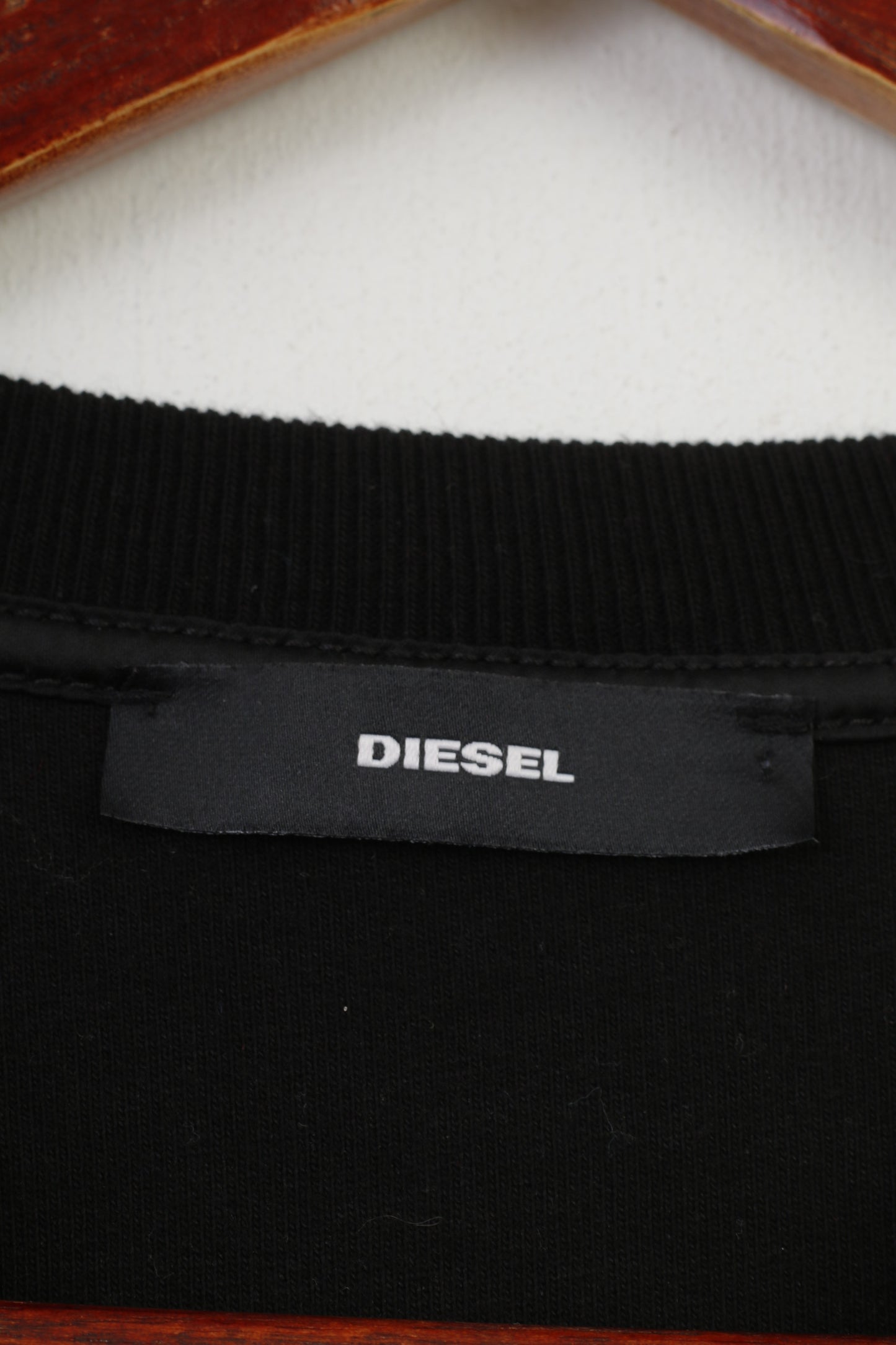 Diesel Woman S Dress Black Cotton Long Sleeve Crew Neck Zipper Vintage Top