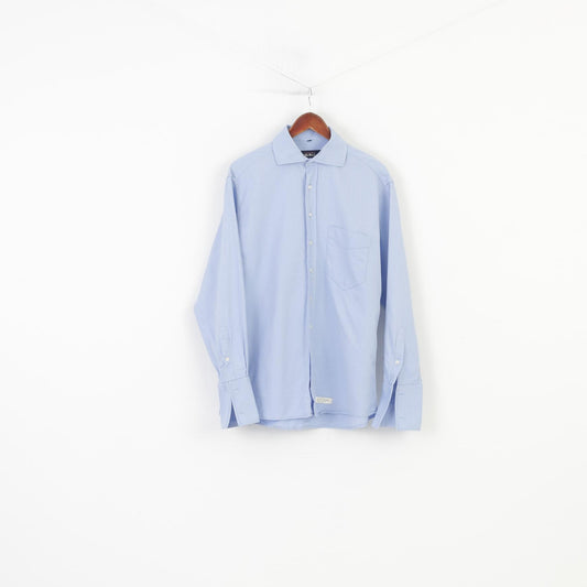 Mc Neal Men 41 Casual Shirt Blue Two Ply Cotton Buttons Long Sleeve Casual Collar Cufflinks Top