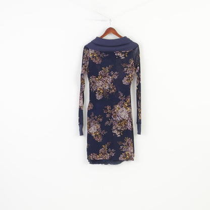 Liu Jo Woman M Dress Navy Petit Flower Print Long Sleeve Lining Mini Golf Casual