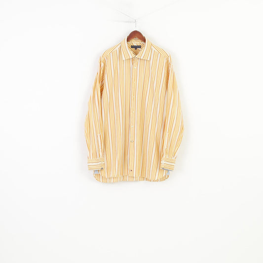 Tommy Hilfiger Men XL Casual Shirt Long Sleeve Striped Orange Collar Cotton Classic Top