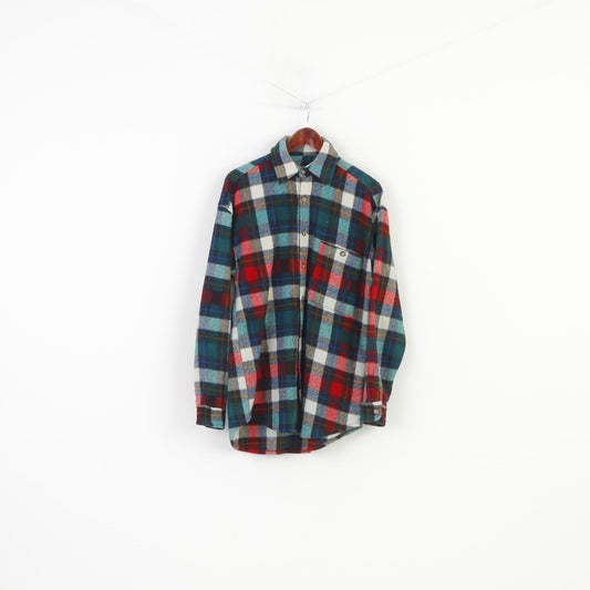 C&A Men M Casual Shirt Checkered Long Sleeve Green Red Fashion Vintage Top