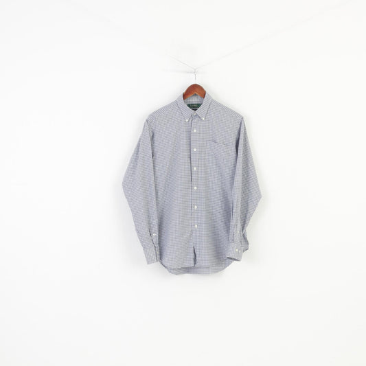 Ralph Lauren Men 34/35 15.5 Casual Shirt Long Sleeve Checkered Cotton Blue Classic Top