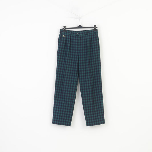 Chemise Lacoste Men 42 Trousers Checkered Green Elegant Classic Wool Pants 