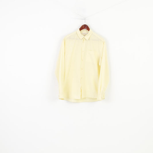 H&M Men L Casual Shirt Yellow Long Sleeve Cotton Collar Top