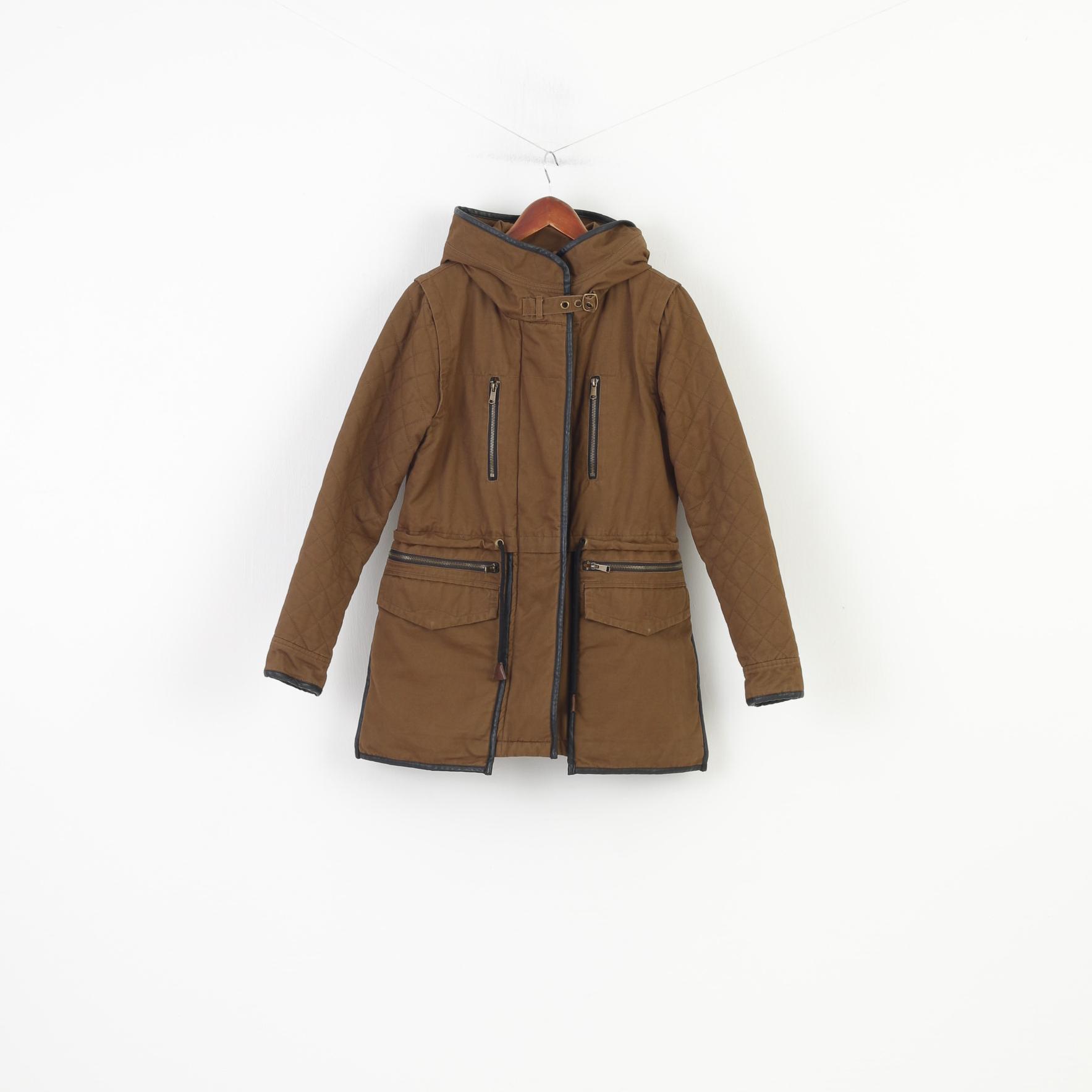 Epister Woman L M Jacket Khaki Padded Full Zipper Hood Winter Pockets Cotton Vintage Top