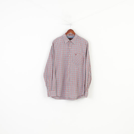 Marlboro Classics Men XL Casual Shirt Long Sleeve Burgundy Checkered Slim Fit Cotton Vintage Top