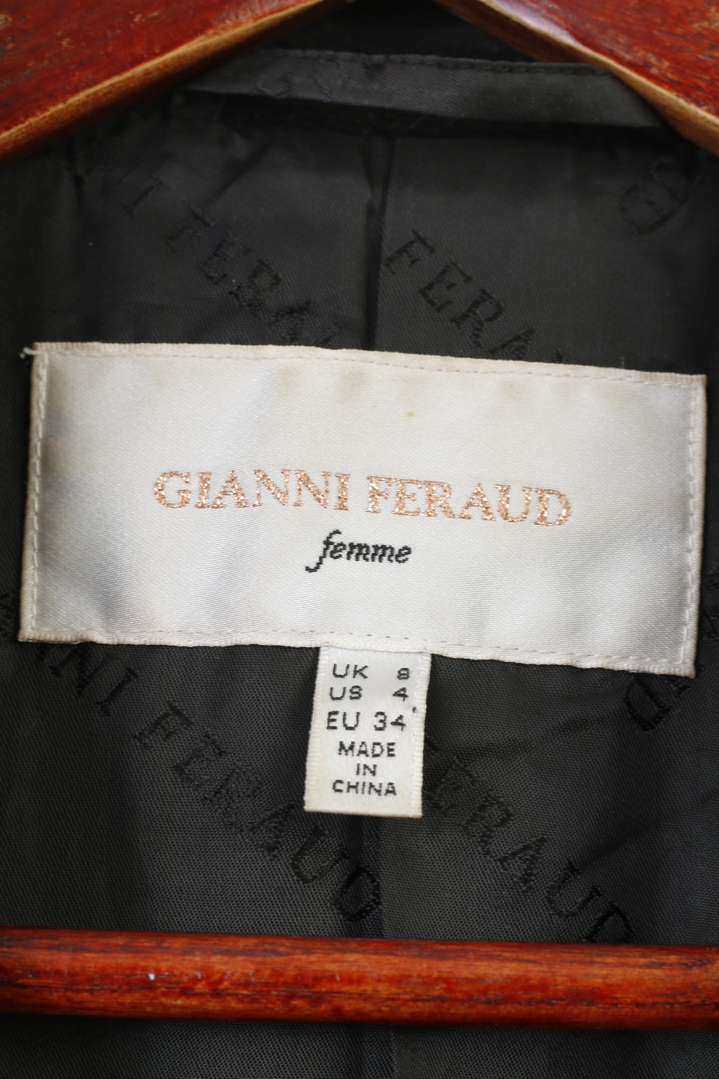 Gianni Feraud Woman 8 XS Coat Black Bottoms  Breasted Femme Shoulder Pads Vintage Top