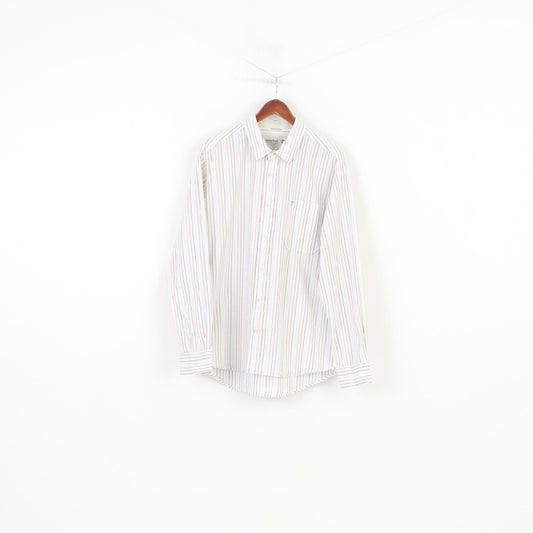 Timberland Men XL Casual Shirt Striped Long Sleeve Cotton Classic White Top