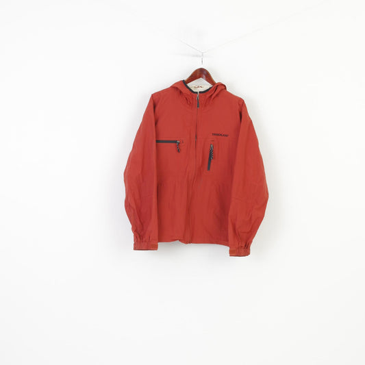 Timberland Woman L Jacket Orange Full Zipper  Nylon Vintage Sport Hood Pockets Top