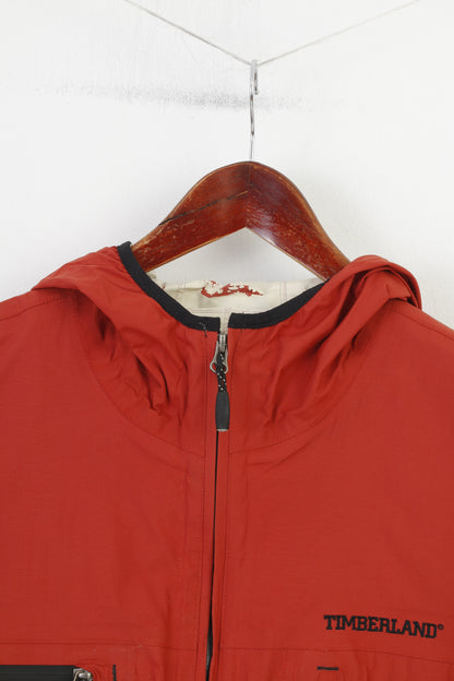 Timberland Woman L Jacket Orange Full Zipper Nylon Vintage Sport Hood Pockets Top