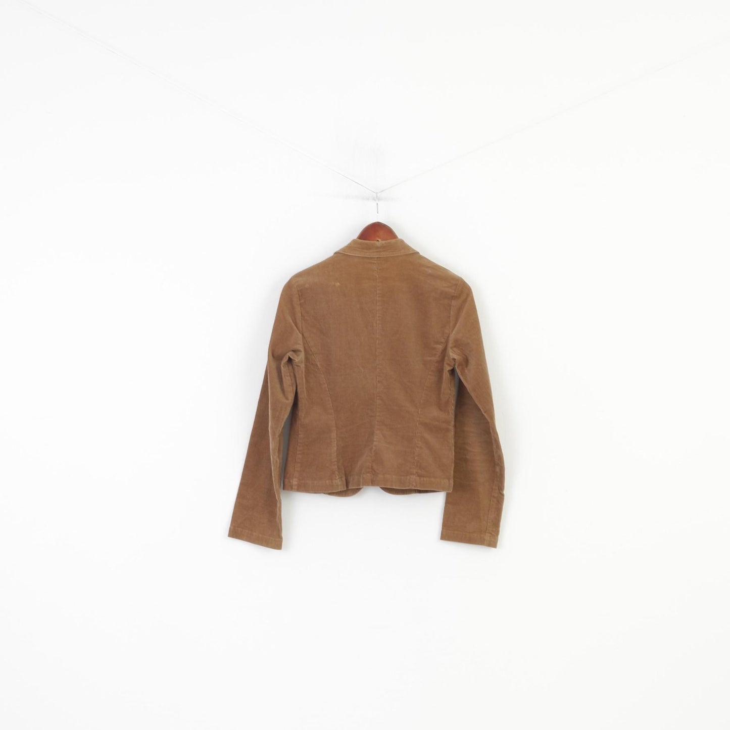 United Colors Of Benetton Women 44 S Jacket Brown Corduroy Cotton Blazer Breasted Vintage Top