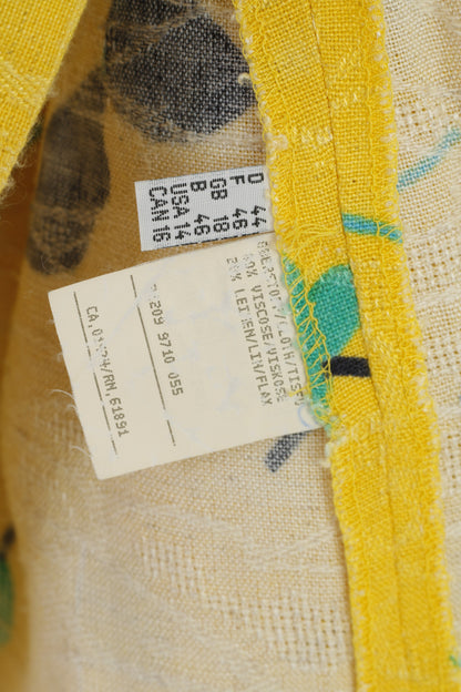 Cavita Schneberger Gruppe Women 18 XL Shirt Button Front Flower Print Blouse Short Sleeve Yellow Summer Vintage V Neck Top