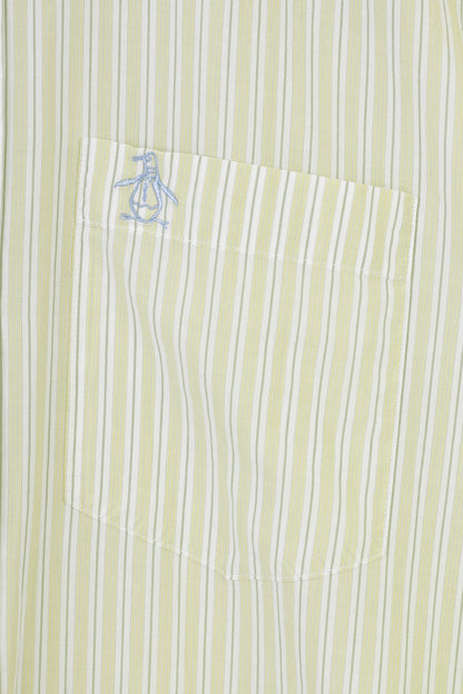 Original Penguin Men M Casual Shirt Striped Lime Yellow Classic Fit Cotton Long Sleeve Top