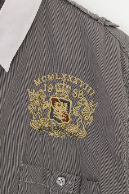 River Island Men XL Casual Shirt Black Striped Long Sleeve Cotton Classic Top