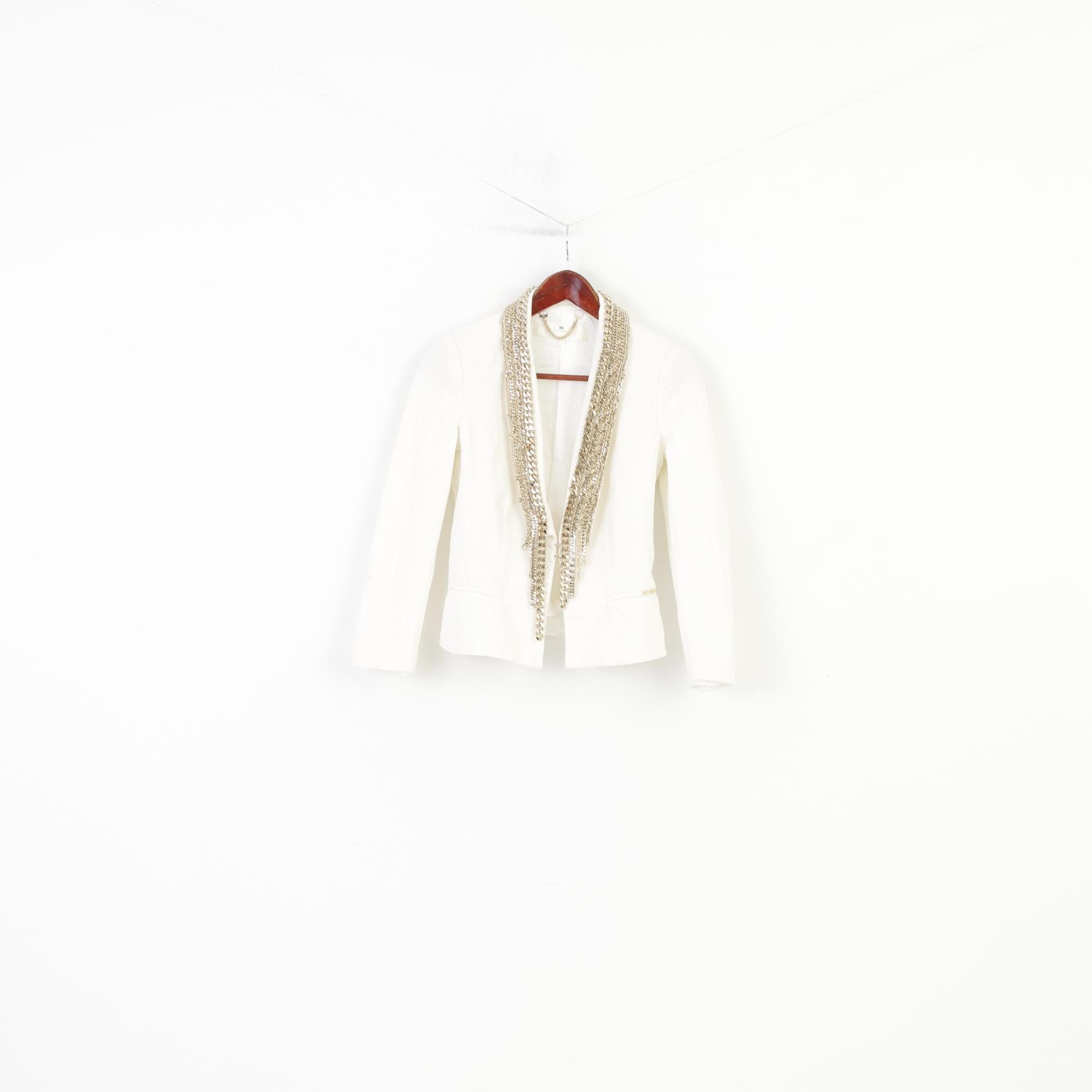Elisabetta Franchi Woman 42 M Jacket White Shoulder Blazer Pads Decorations Vintage Cotton Top