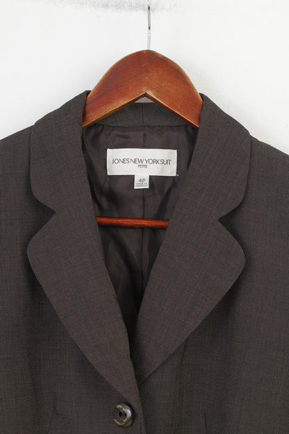 Jones New York Suit Woman 4 Jacket Brown Brasted Collar Petite Vintage Bottoms Blazer Top