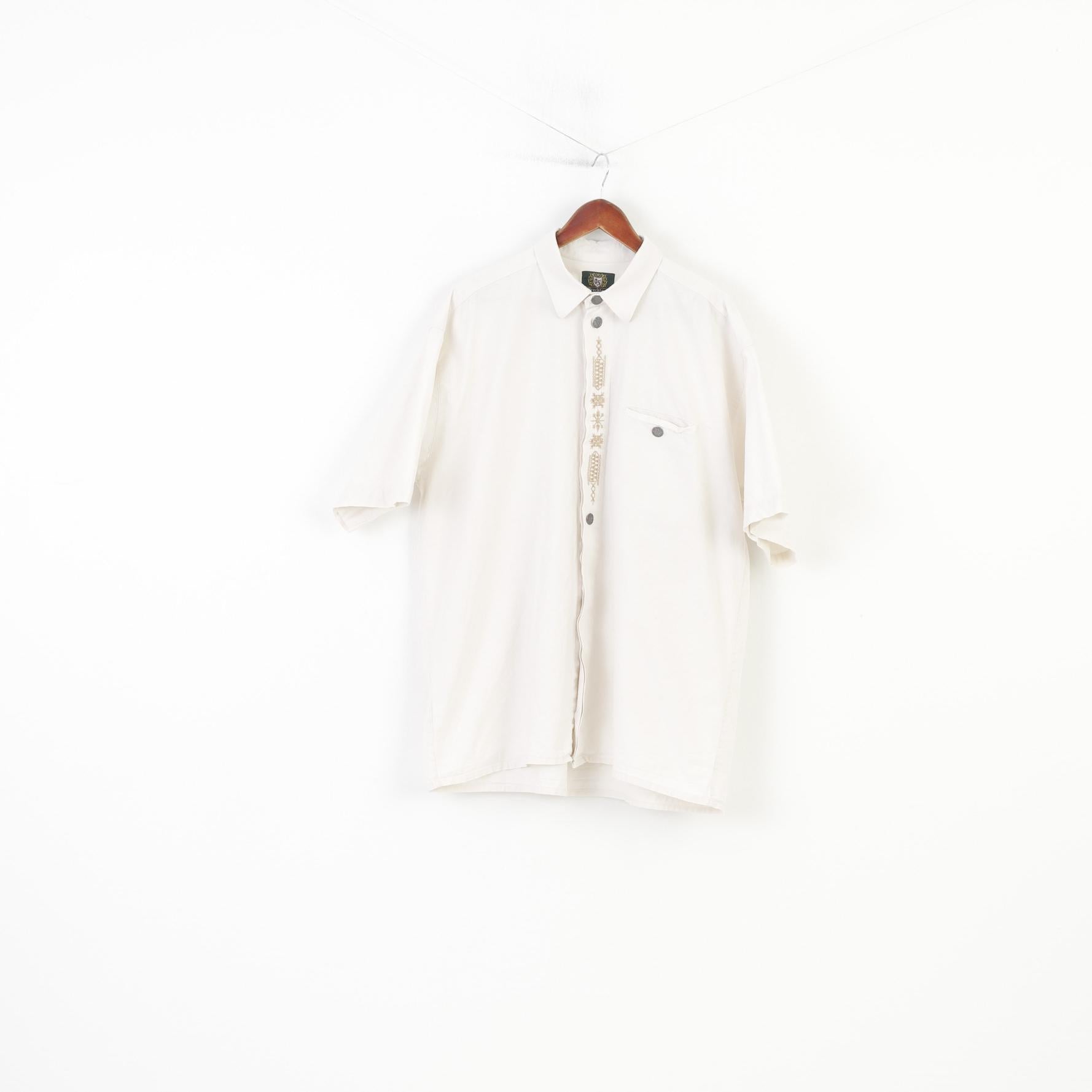 Drachten Camicia casual da uomo XL bianca Top vintage in cotone