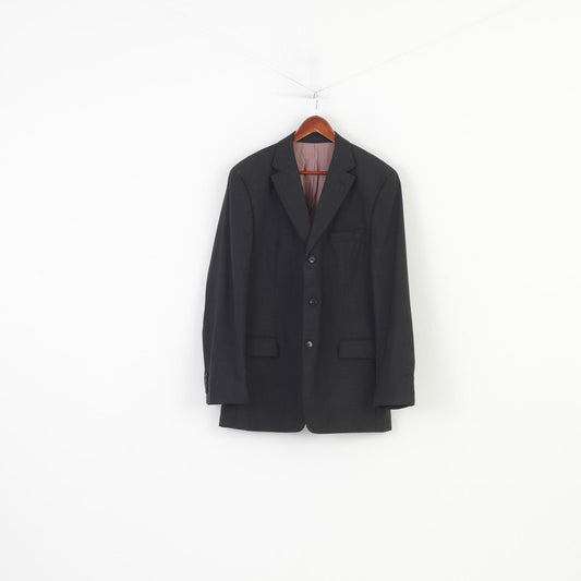 Hugo Boss Men 52 42 Blazer Grey Vintage Wool Stretch Single Breasted  Jacket
