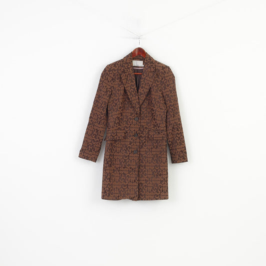 More & More Woman 36 S Coat Brown Breasted Bottoms Jacket Geometric Print Vintage Cotton Top