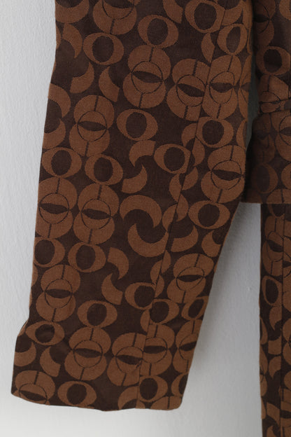 More & More Woman 36 S Coat Brown Cotton Single Breasted Geometric Print Vintage Top