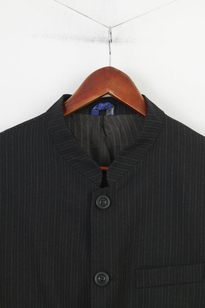 Joe Delancey Men 38 48 Blazer Black Striped Stand Up Collar Wool Single Breasted Vintage Jacket