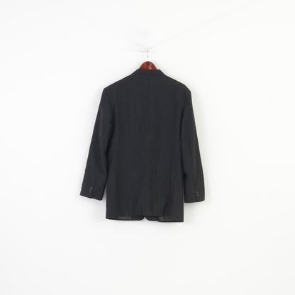 Joe Delancey Men 38 48 Blazer Black Striped Stand Up Collar Wool Single Breasted Vintage Jacket