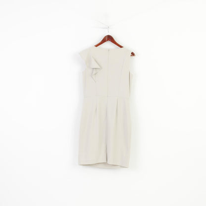Calvin Klein Woman 10 M Dress Midi Sleevelees Beige Ruffles Elegant Zipper
