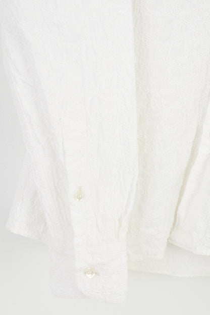 Duke's Men 40 S Casual Shirt Ecru Cotton Hand Made Long Sleeve Floral Print Vintage Top
