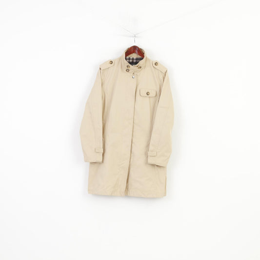 Clarina Collection Women 40 M  Coat Beige Full Zipper Lightweight Cotton Nylon Collar Vintage Top