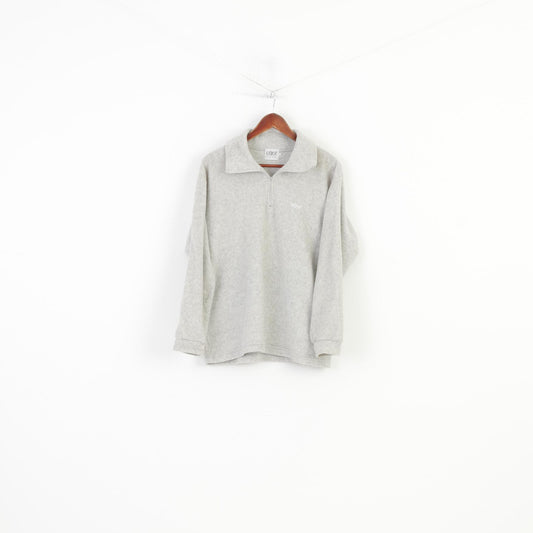 Etirel  Men M Sweatshirt Zip Neck Fleece Grey Sport Collar Vintage Top