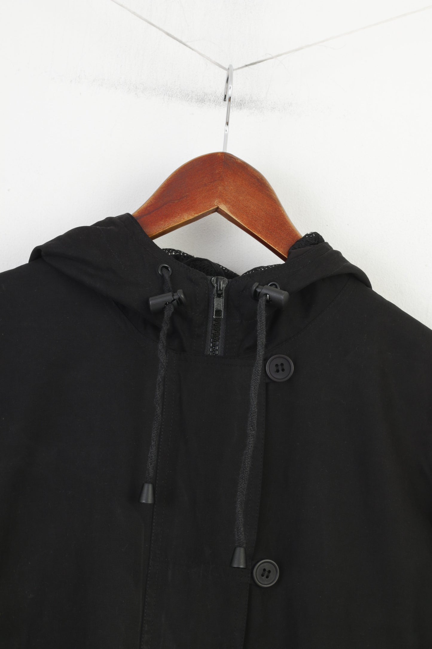 Jasmin Women 38 M Jacket Black Cotton Blend Long Full Zipper Hooded Parka Top