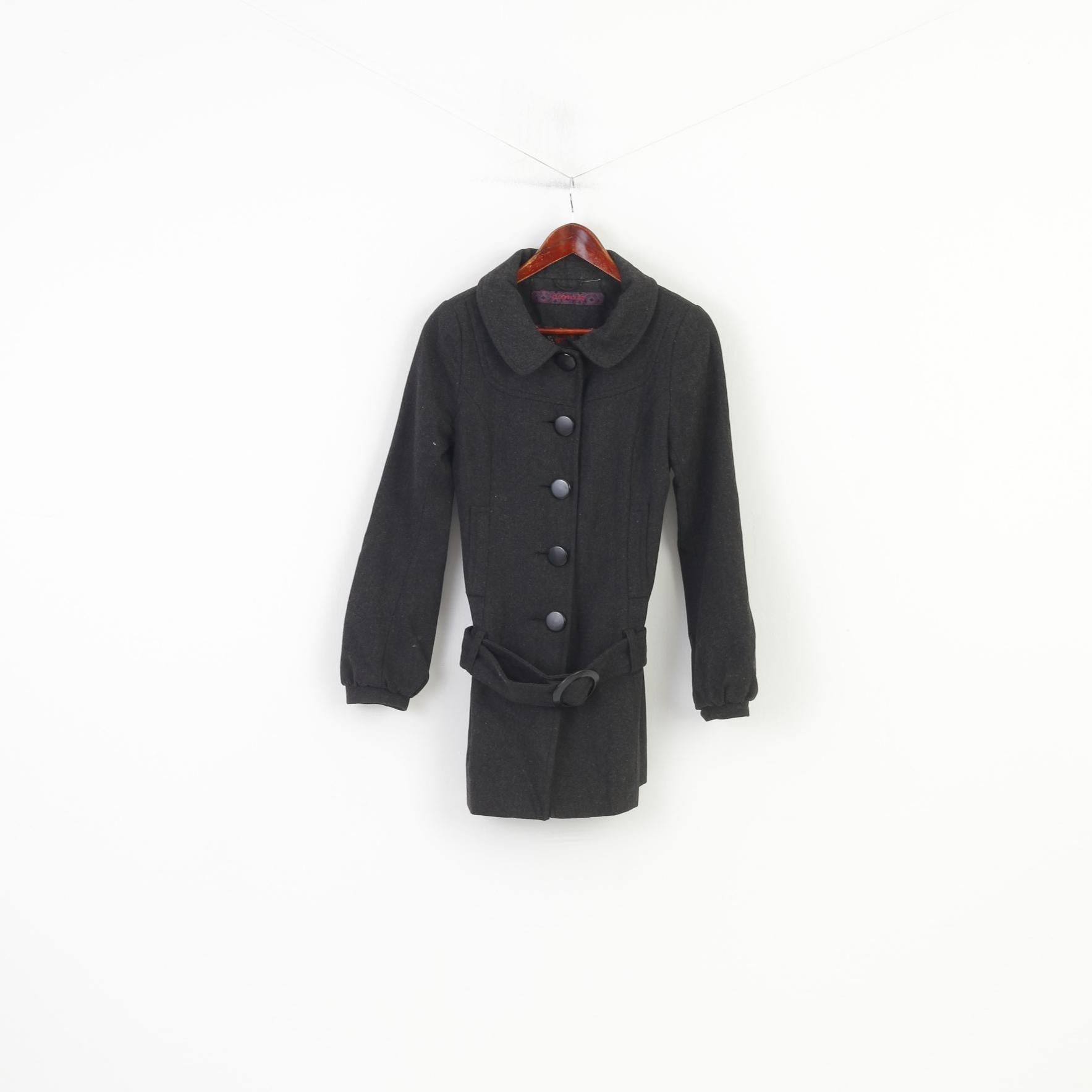 Clockhouse Femmes 34 S Manteau Veste Gris Foncé Laine Bas Vintage Col