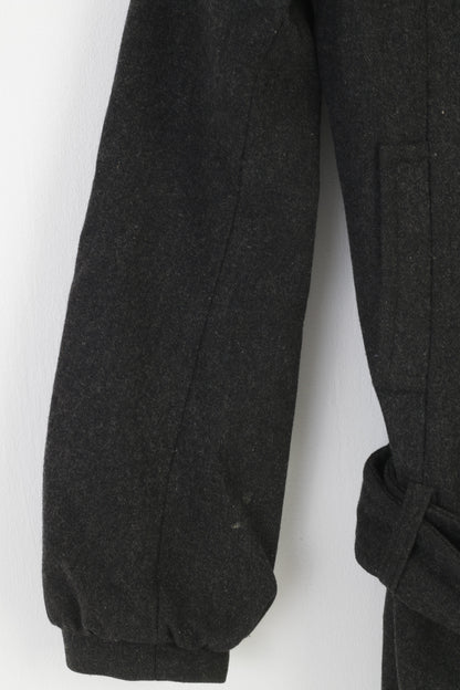Clockhouse Women 34 S Coat Jacket Dark Grey Wool Bottoms Vintage Collar Belt  Top